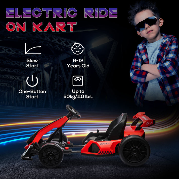 24V Electric Go Kart for Kids with Adjustable Seat for 6-12 Years Old