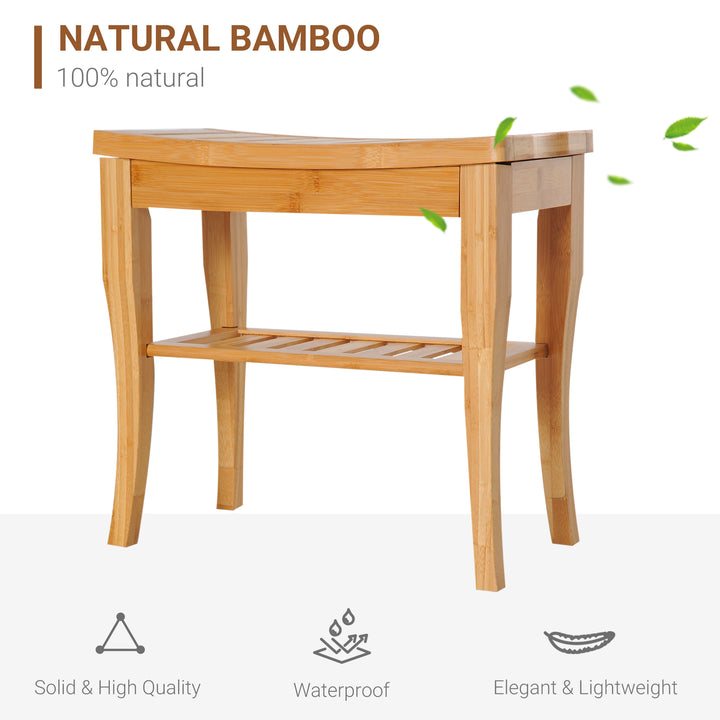 HOMCOM Bamboo Bathroom Shower Bench w/ Lower Shelf Aosom UK