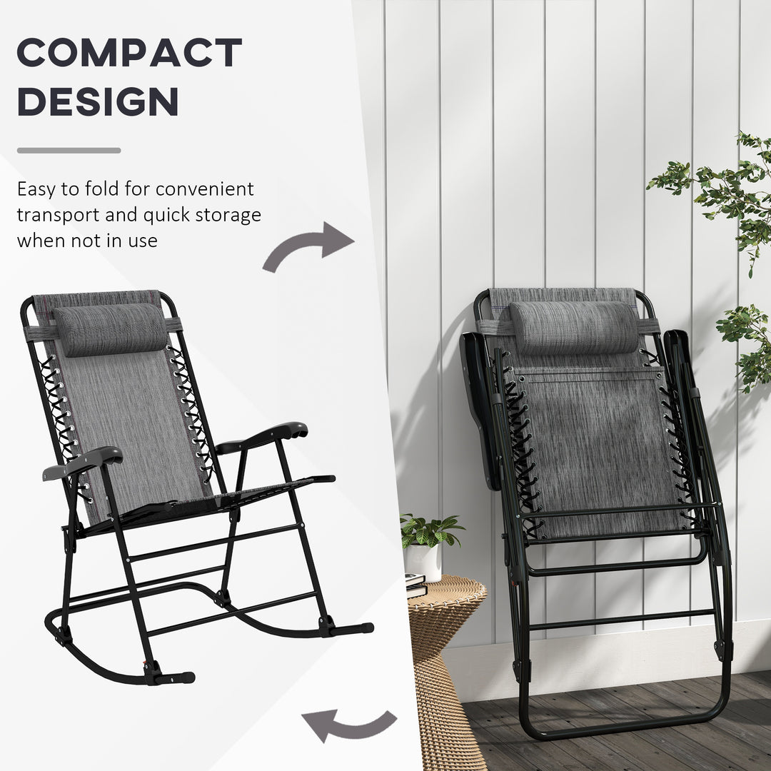 Folding Rocking Chair Outdoor Portable Zero Gravity Chair w/ Headrest Grey