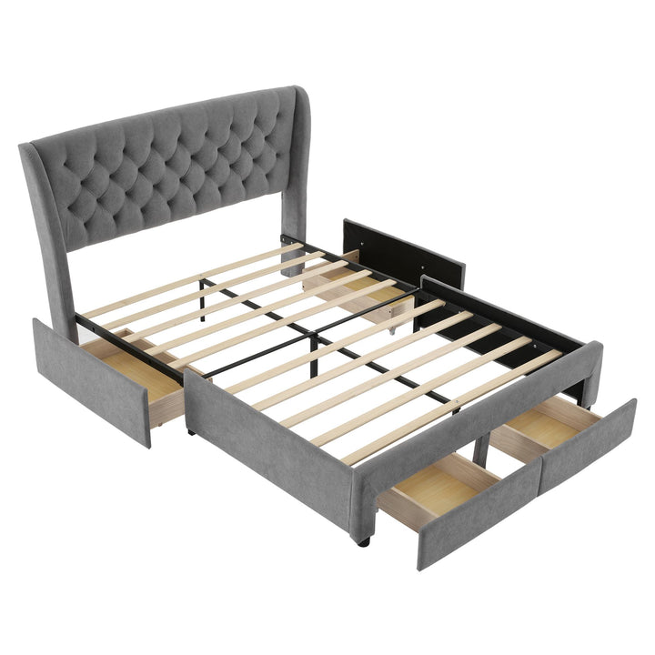 3FT Double Comfy Upholstered Storage Bed with 4 Drawers and Soft Backrest