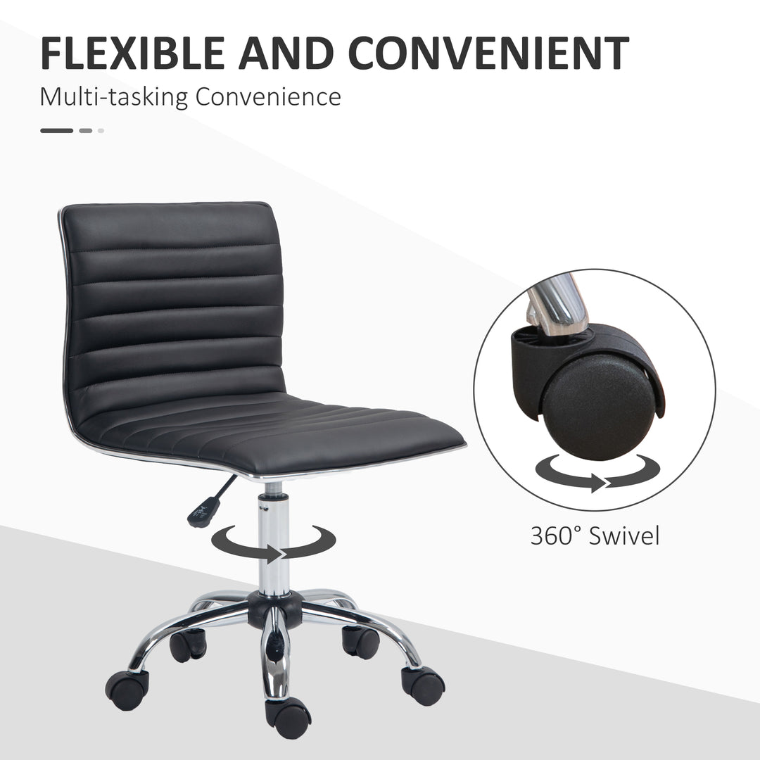 Vinsetto Adjustable Swivel Office Chair, Armless, PU Leather, Chrome Base, Black