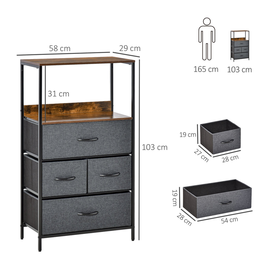 Bedroom Storage Unit with 4 Fabric Drawers