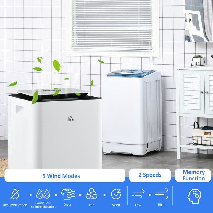 HOMCOM 3500mL Dehumidifier for Bathroom, with Air filter, 24H Timer, 5 Modes, 16L/Day, for Home Laundry, White Aosom UK