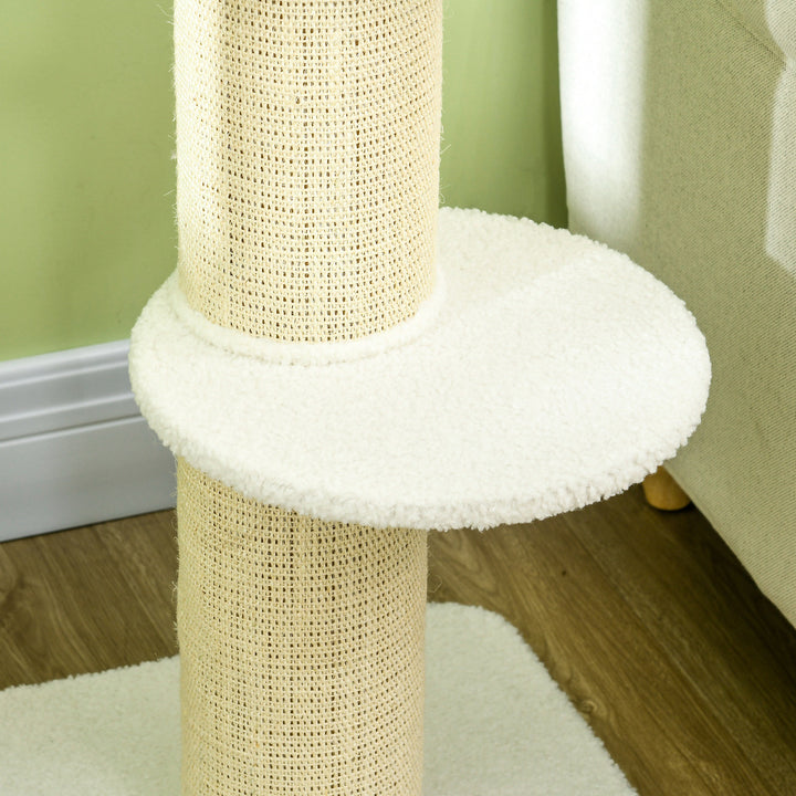 2 Tier Sisal Sherpa Cat Tree with Basket Cushion Sisal Post Cream White