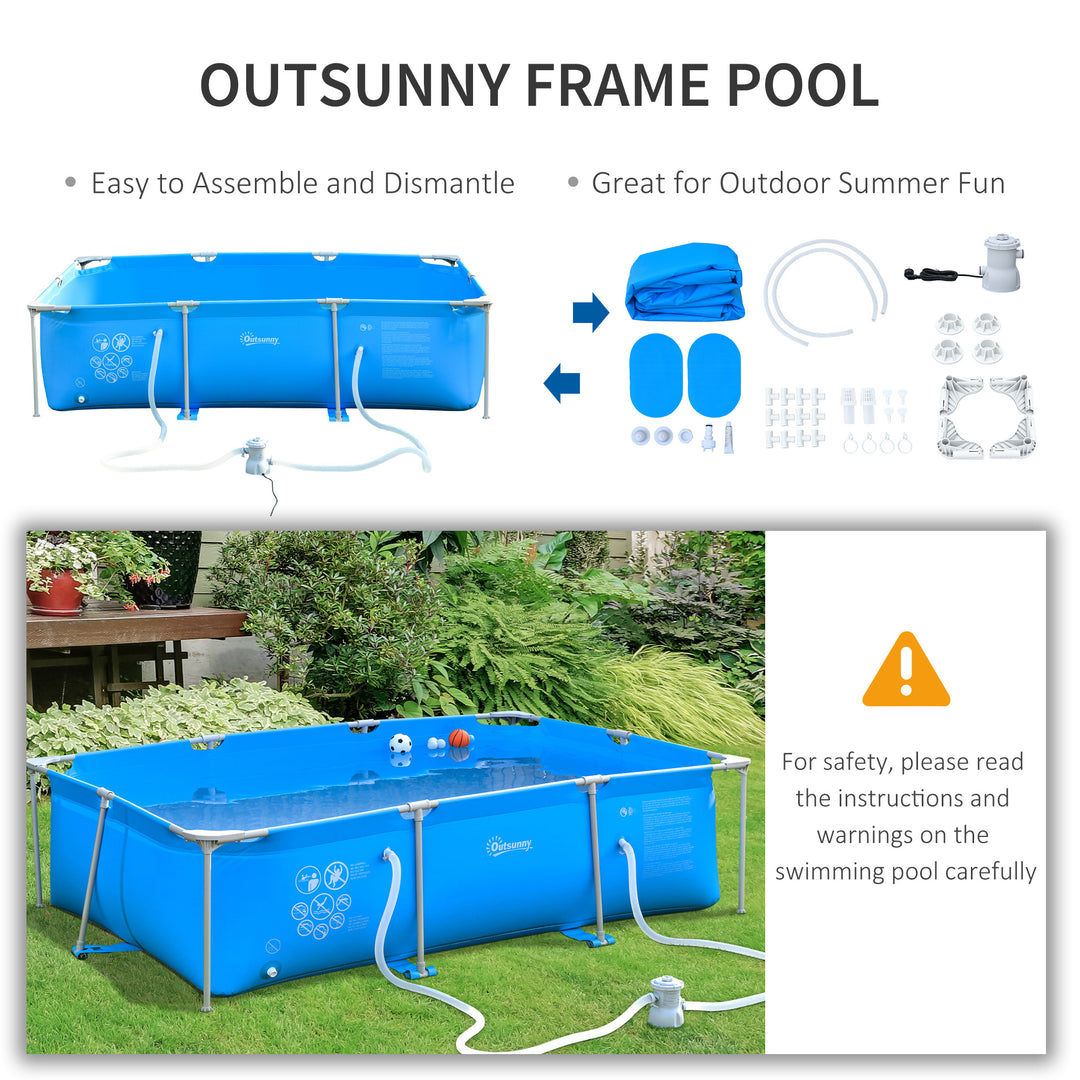 Steel Frame Pool w/ Filter Pump and Filter Cartridge Rust & Reinforced Sidewalls Resistant Above Ground Pool Blue 315 x 225 x 75cm