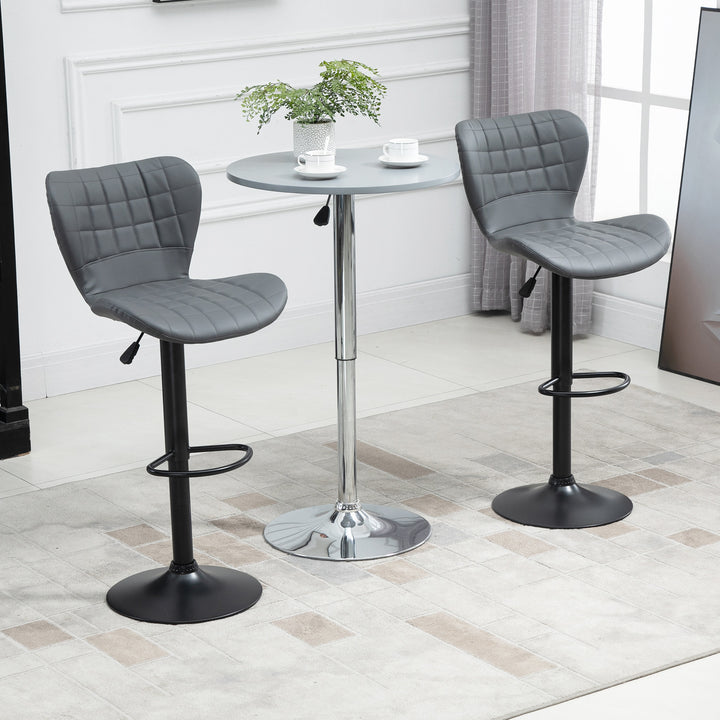 Bar Stools Set of 2 Adjustable Height Swivel Bar Chairs in PU Leather with Backrest & Footrest