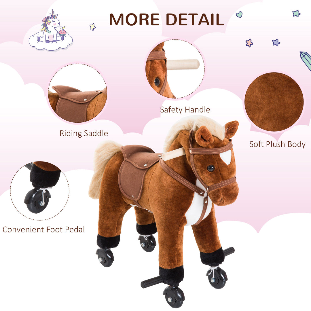 Plush Rocking Horse: Wooden Action Pony with Wheeled Walking