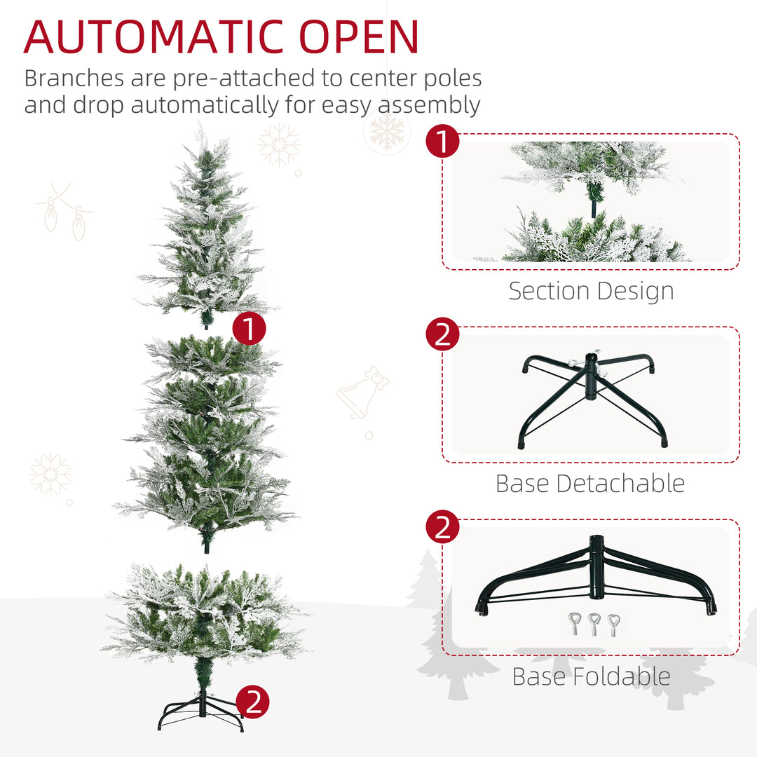 Pencil Snow Flocked Artificial Christmas Tree with Realistic Cypress Branches