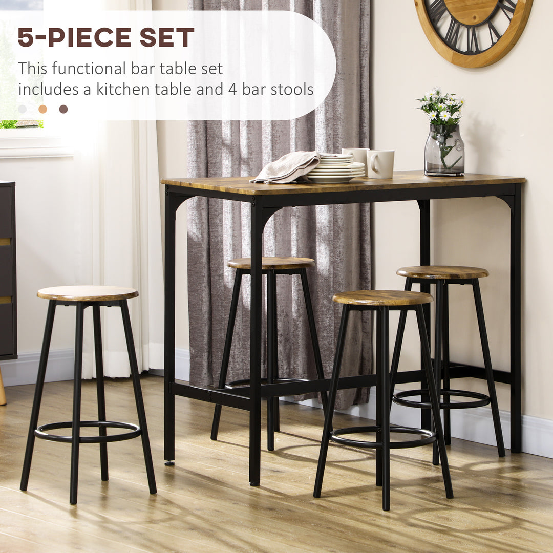 Five-Piece Industrial-Style Bar Table Set - Brown/Black