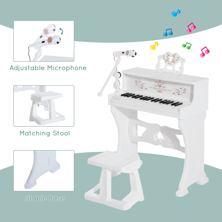 37 Keys Kids Piano Mini Electronic Keyboard Light Kids Musical Instrument Educational Game Children Grand Piano Toy Set w/Stool & Microphone