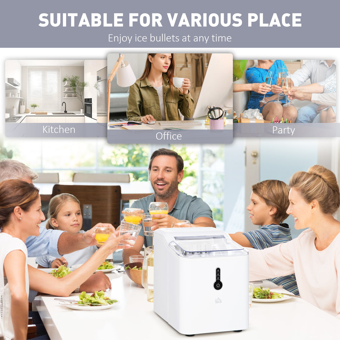 12kg Ice Maker Machine Counter Top Cube Home Drink Equipment 1.5L Self Clean Function w/ Basket Freestanding Kitchen Office Dining-White