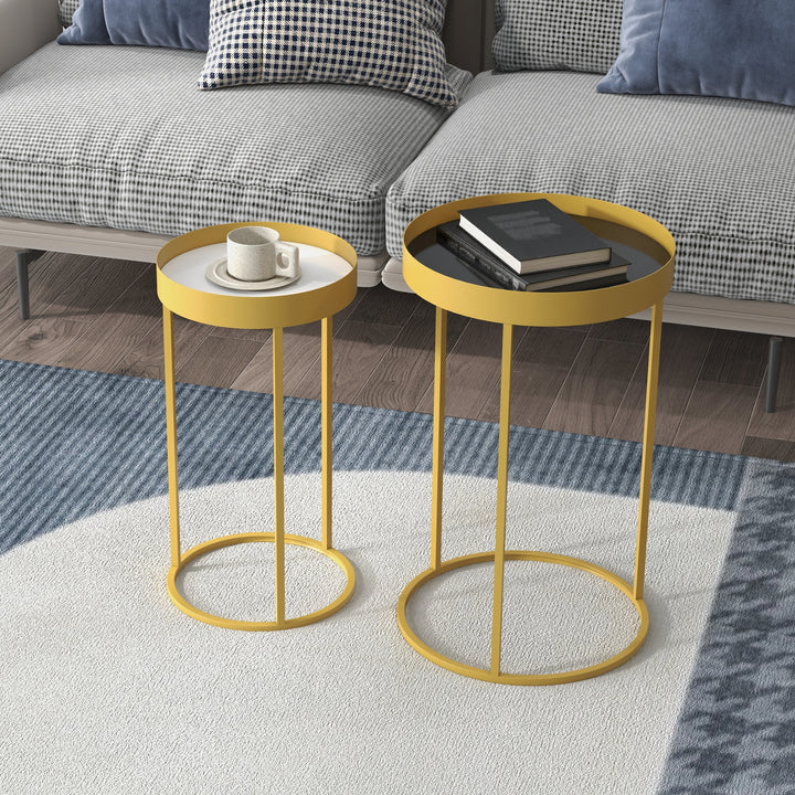 Nesting Accent Tables: 2-Piece Set with Gold Frames & Marble-Effect Tops