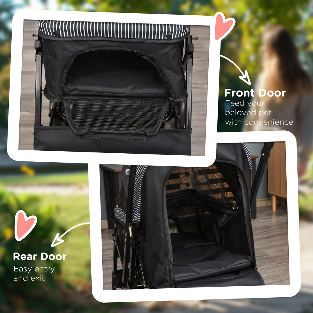 Pet Stroller Pushchair Foldable Travel Dog Cat Carriage w/ Reversible Handle Brake Basket