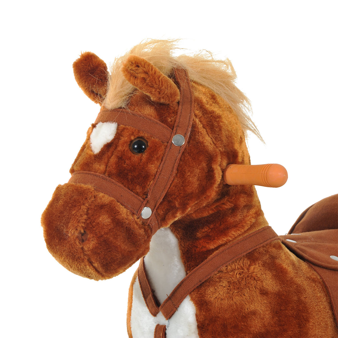 Plush Rocking Horse: Wooden Action Pony with Wheeled Walking