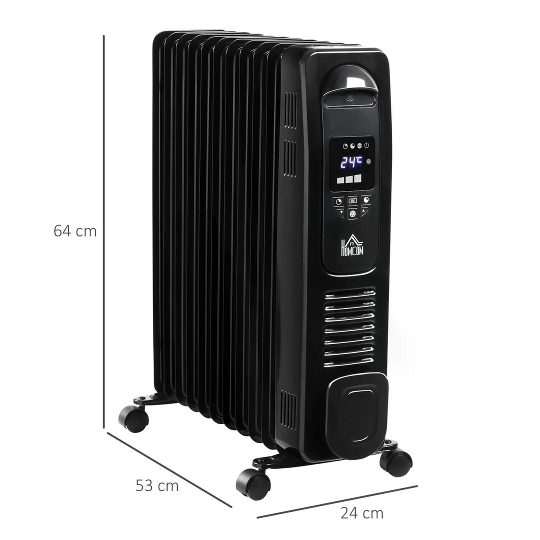 2720W Digital Display Oil Filled Radiator 11Fin Portable Electric Heater w/ Built-in Timer Three Heat Settings Remote Control