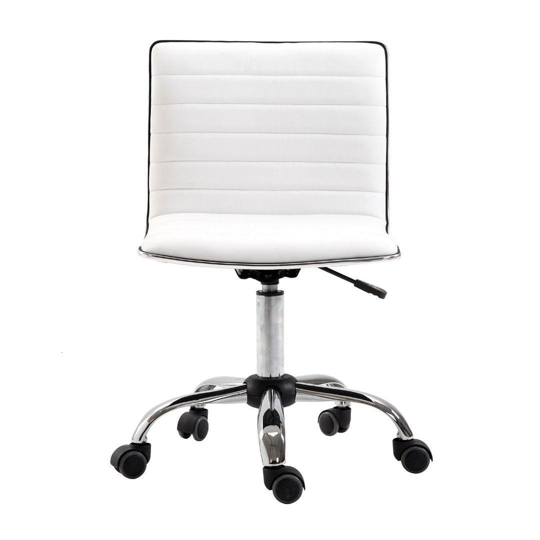 HOMCOM Adjustable Swivel Office Chair, Armless, PU Leather, Chrome Base, White