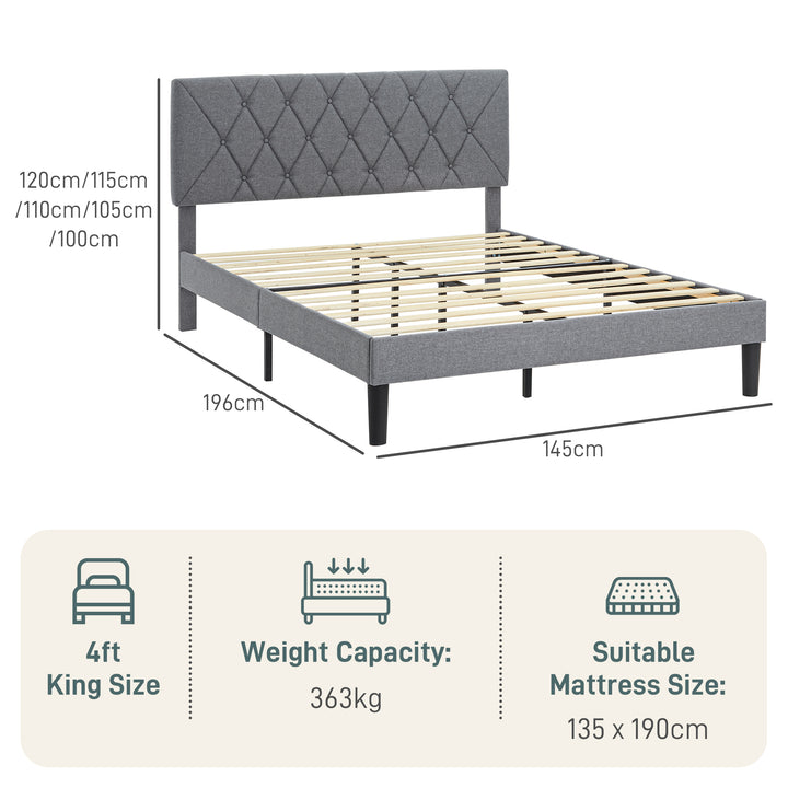 Double Bed Frame with 5-Level Adjustable Linen Upholstered Headboard