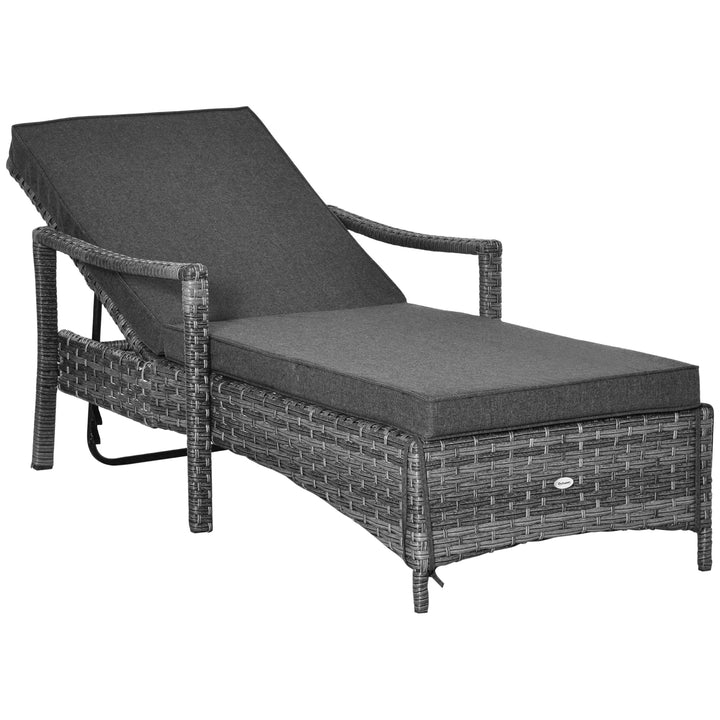 Rattan Sun Lounger Garden Lounger Rattan Wicker w/ 4-Level Adjustable Headrest