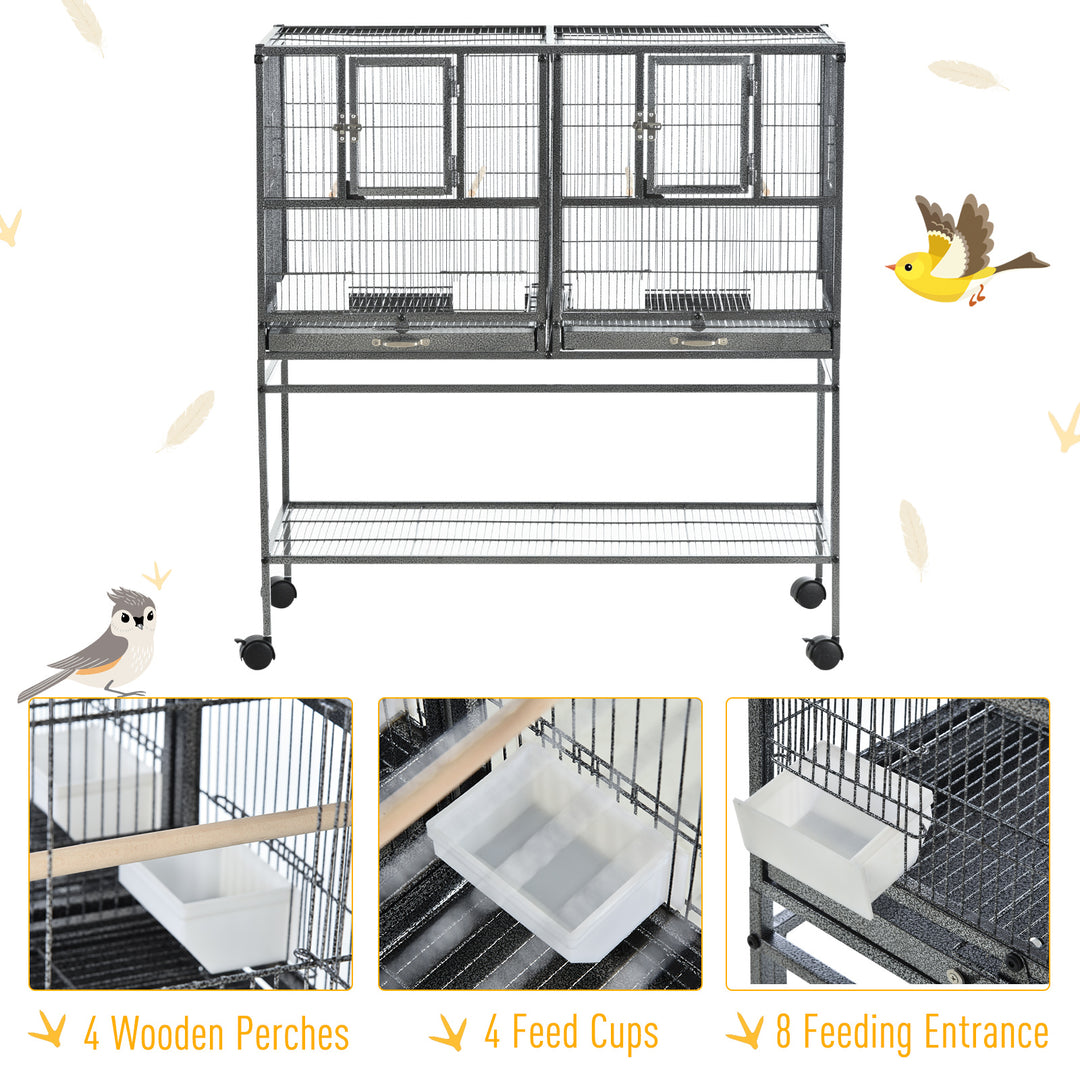 Double Rolling Metal Bird Cage Parrot Cage with Removable Metal Tray