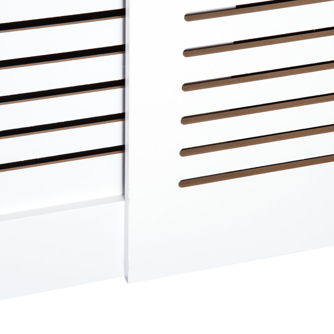 MDF Extendable Radiator Cover Cabinet Shelving Home Office Slatted Design White 139-208.5L x 20.5W x 82.5H cm