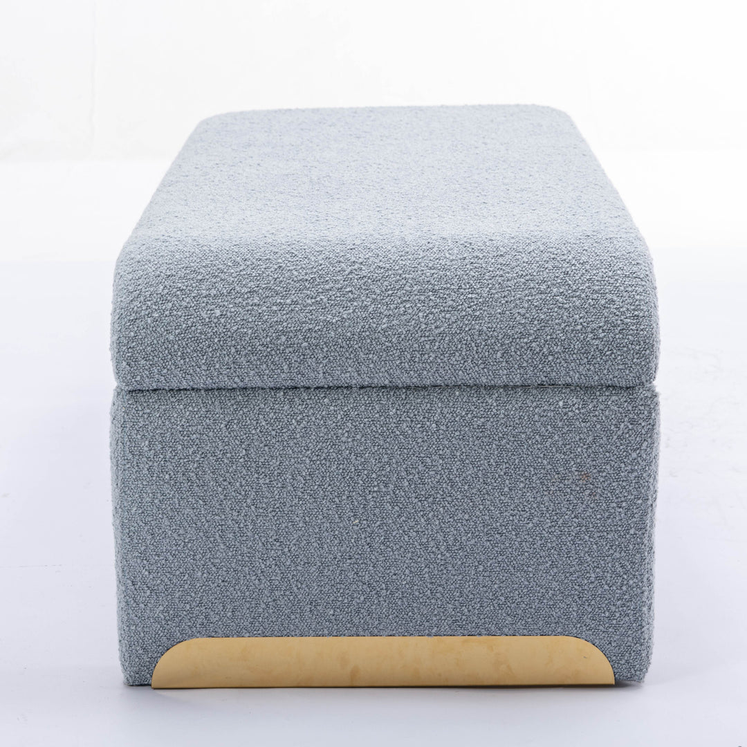 Boucle Fabric Foot Stool Pouffe with Gold Metal Legs