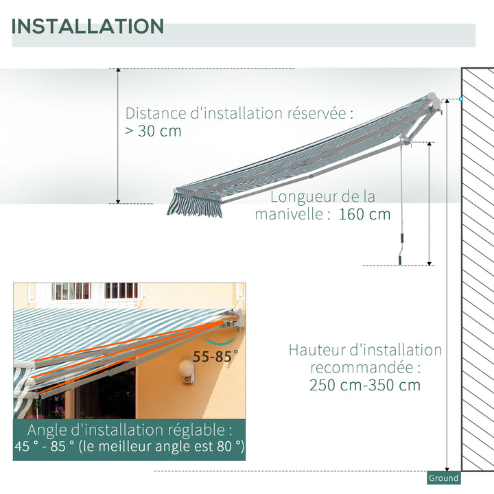 4m x 3(m) Garden Patio Manual Awning Canopy Sun Shade Shelter Retractable Green and White