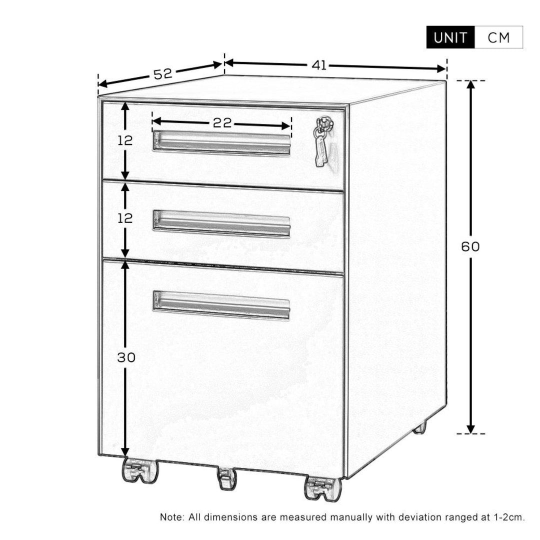 3 Drawer Mobile File Cabinet with Lockable Drawers and Casters