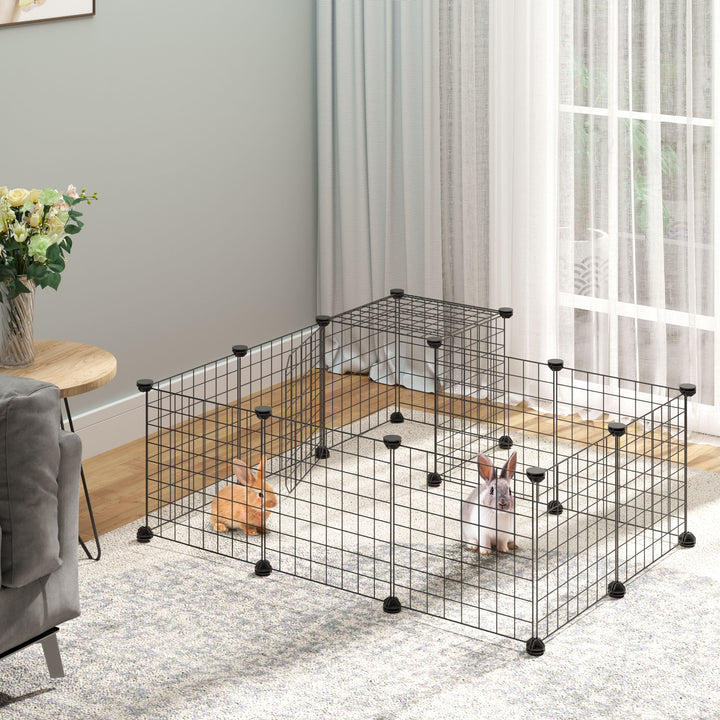 Pet Playpen w/ Door Customisable Fence for Guinea Pigs Hamsters Chinchillas Hedgehogs - Black