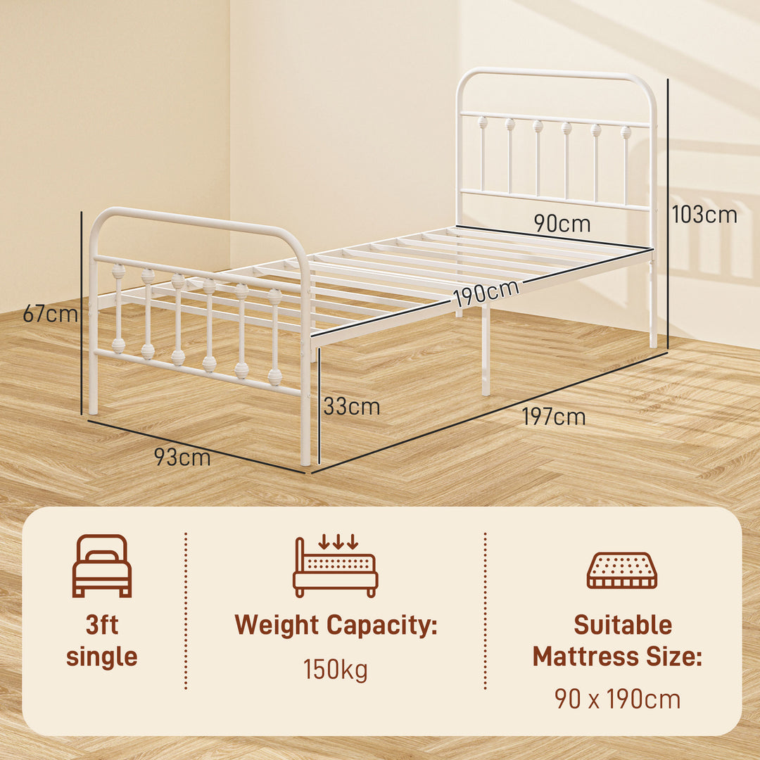 Single Minimalistic Metal Bed Frame - White