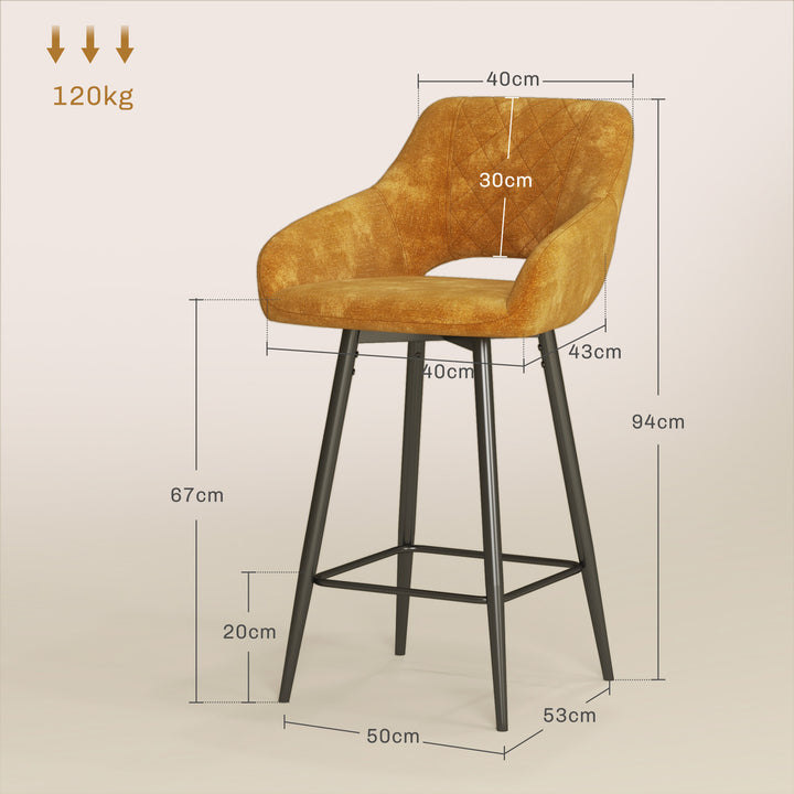 Set of Two Velvet-Feel Bar Stools - Brown