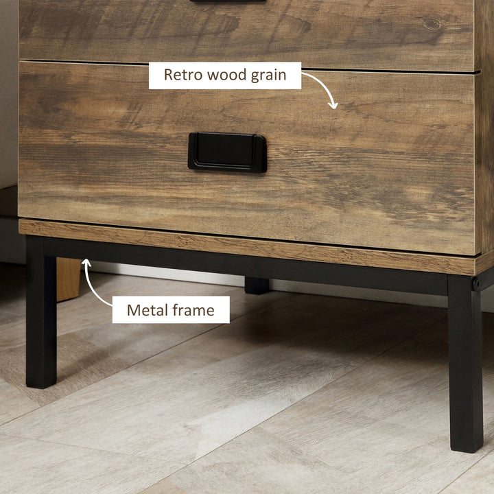 HOMCOM Retro Bedside Units: Metal Frame Side Tables with 2 Drawers