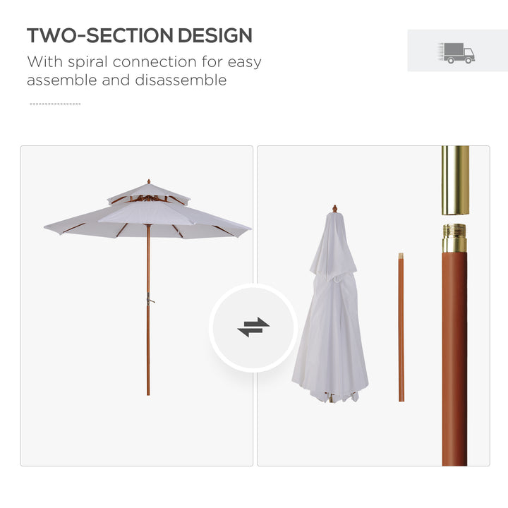 Waterproof 2.7m Patio Umbrella Double Tier Garden Parasol Umbrella Outdoor Sun Umbrella Sunshade Bamboo Parasol Cream White