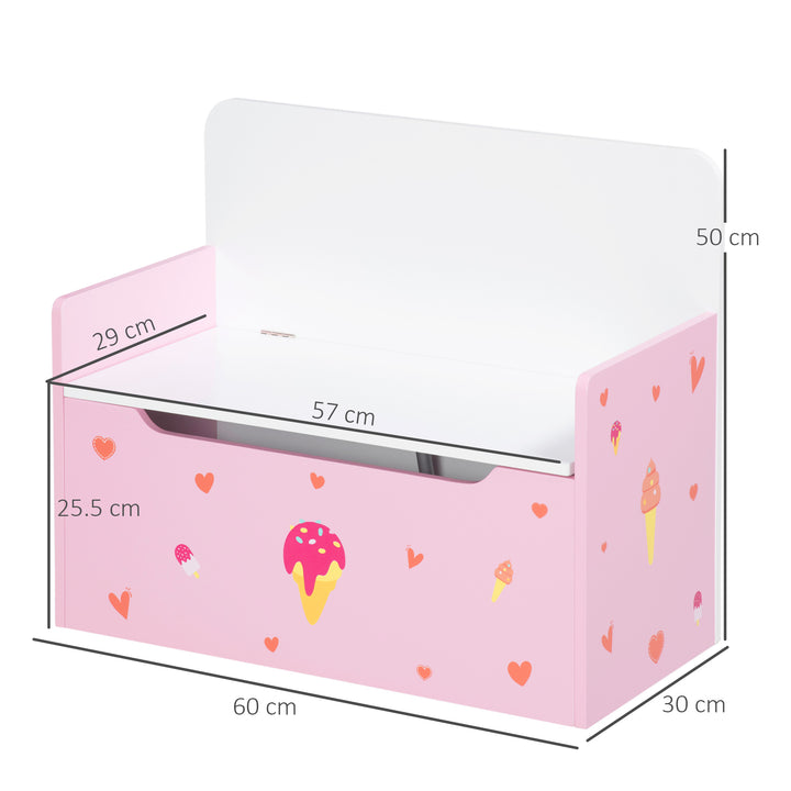 ZONEKIZ Dual-Purpose Toy Chest, Wooden Storage Bench with Safety Mechanism, Pretty in Pink