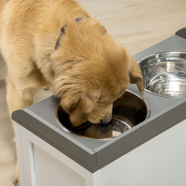 Stainless Steel Raised Dog Bowls with 21L Storage Drawer for Large Dogs and Cats - White