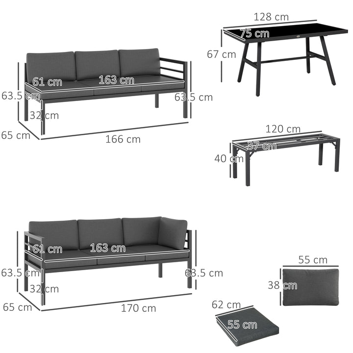 4 Piece L-shaped Garden Furniture Set 8-Seater Aluminium Outdoor Dining Set Conversation Sofa Set w/ Bench