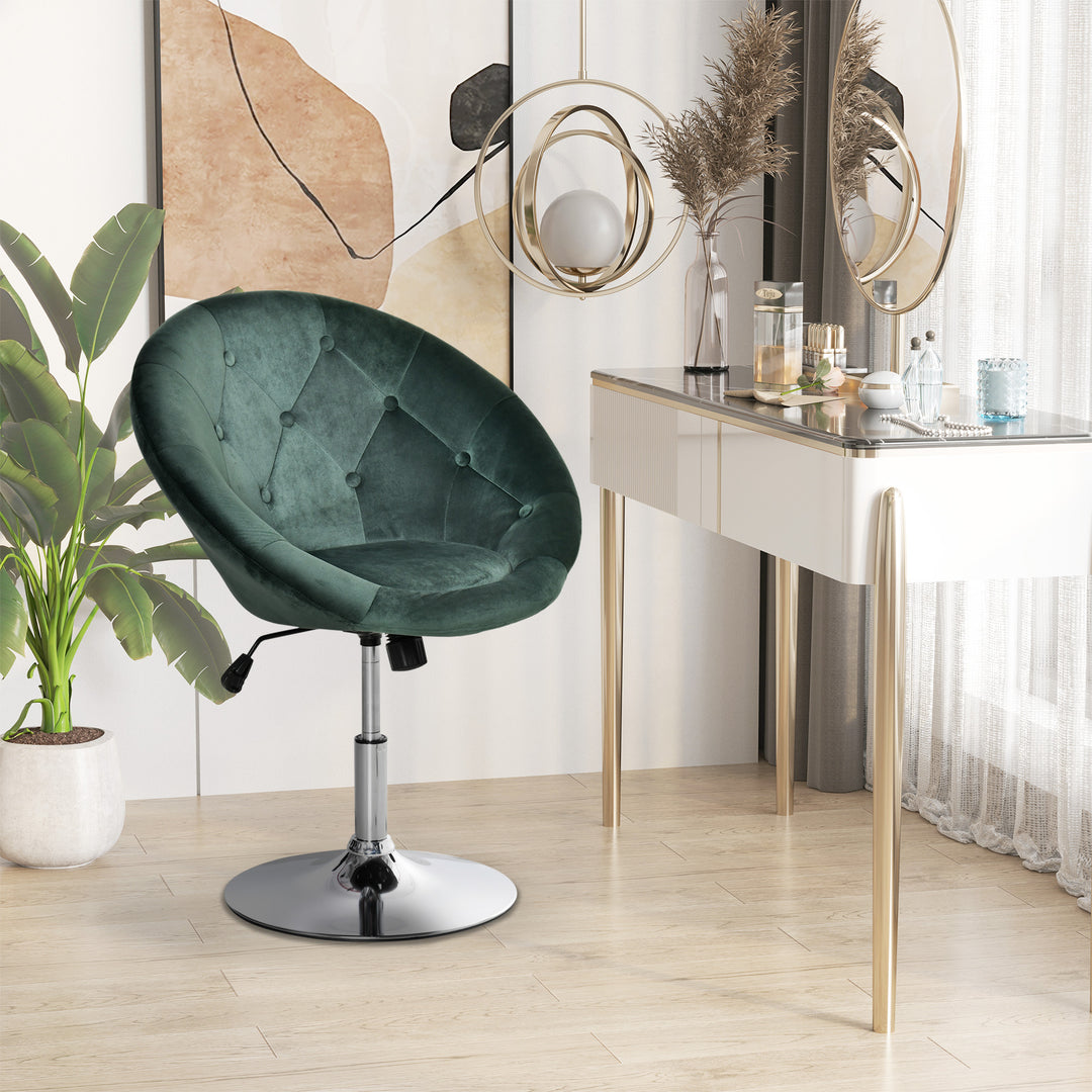 Modern Dining Height Bar Stool Velvet-Touch Tufted Fabric Adjustable Height Armless Tub Chair with Swivel Seat