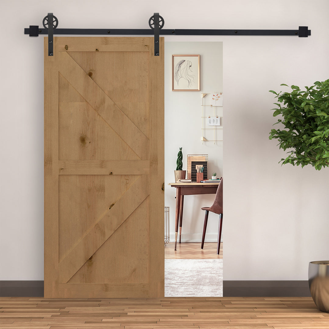 6.6 FT/ 2000mm Carbon Steel Sliding Barn Door Kits Hardware Closet Set Track System for Single Wooden Door Industrial Wheel Roller