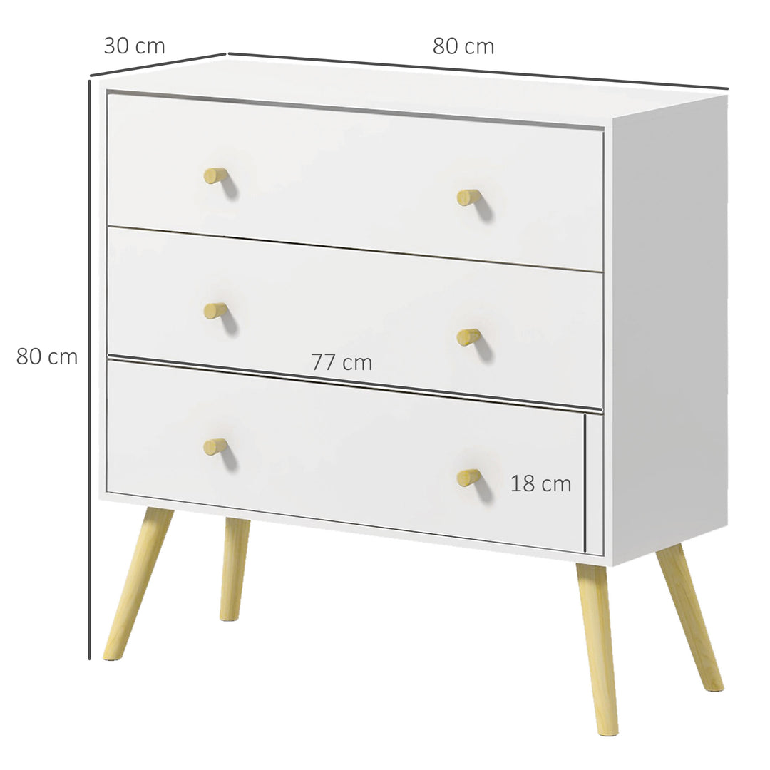 3-Drawer Chest with Wooden Legs - White