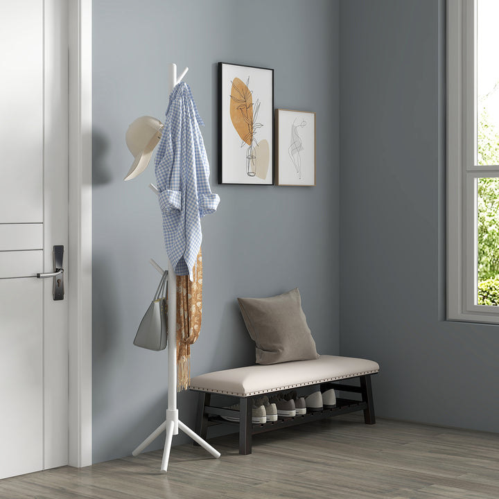 Eight-Hook Wooden Coat Rack - White