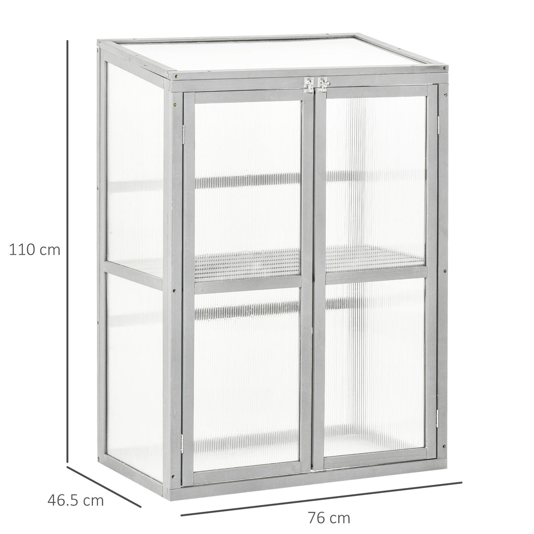 Polycarbonate Cold Frame Greenhouse: Wooden Grow House with Adjustable Shelf & Double Doors