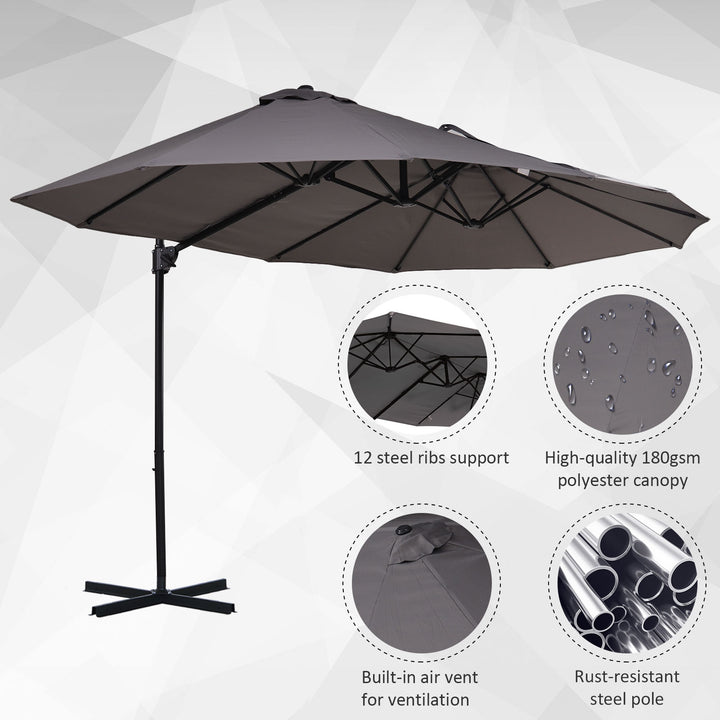 Waterproof Double Parasol Patio Umbrella Garden Sun Shade w/ Steel Pole 12 Support Ribs Crank Handle Easy Lift Twin Canopy - Grey