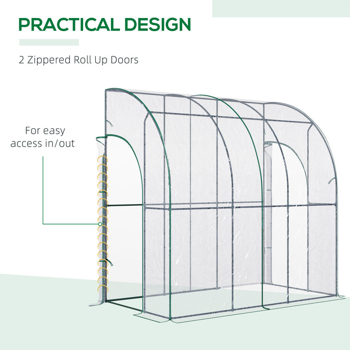 Outdoor Walk-In Lean to Wall Tunnel Greenhouse with Zippered Roll Up Door PVC Cover Sloping Top