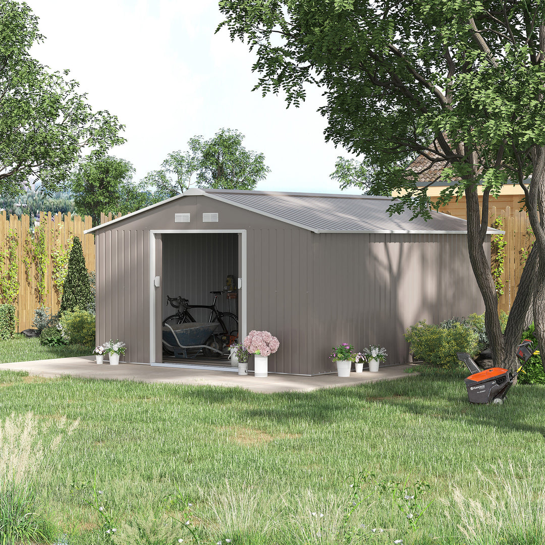 13 x 11ft Garden Metal Storage Shed Outdoor Storage Shed with Foundation Ventilation & Doors