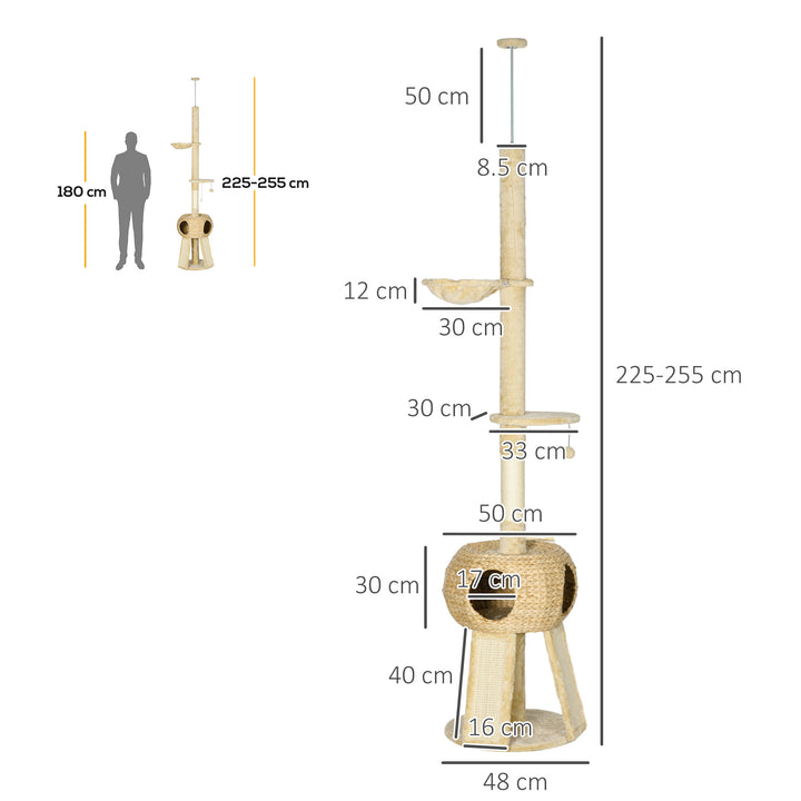 Feline Playground: Towering 255cm Cat Tree with Scratching Post