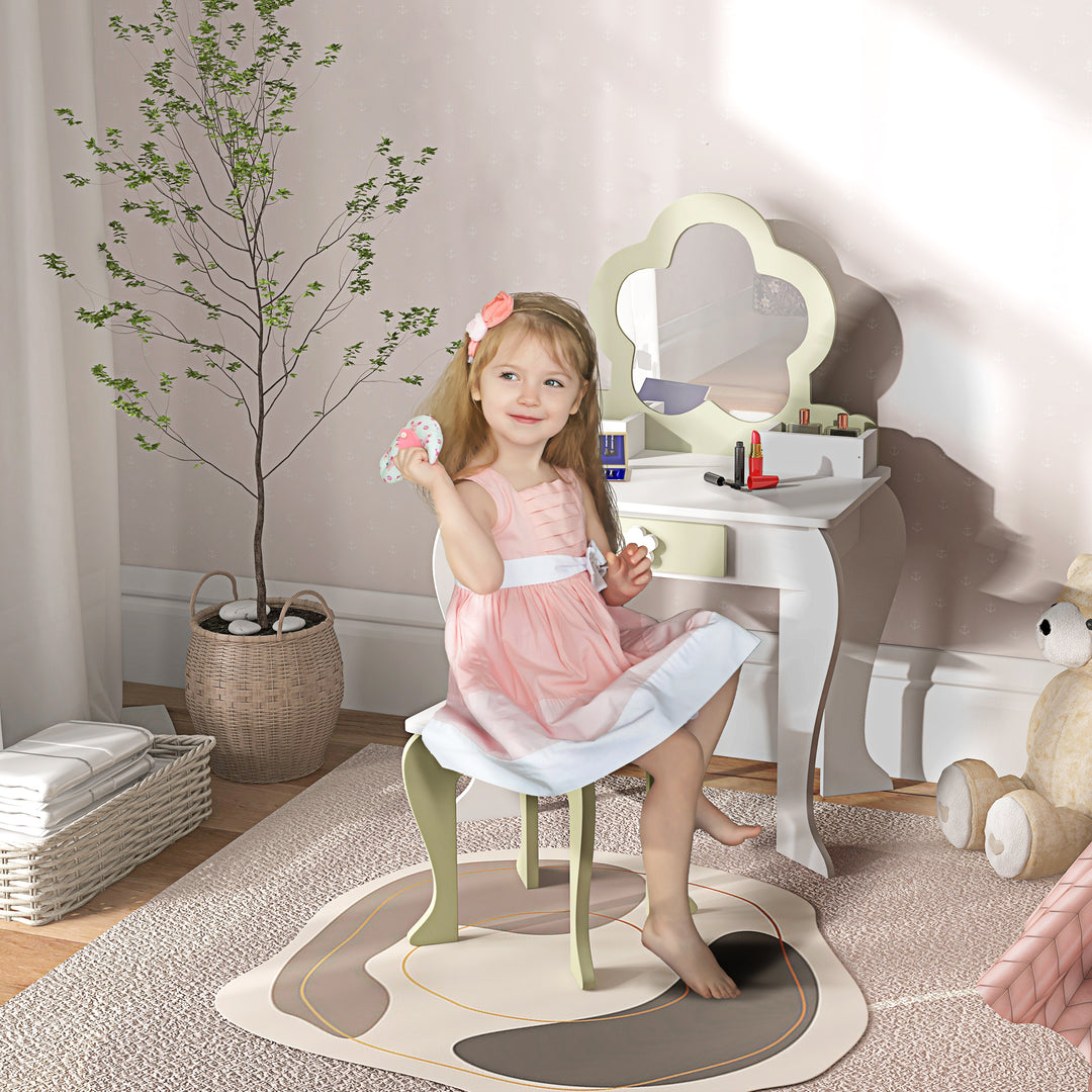 Kids Vanity Table with Mirror and Stool