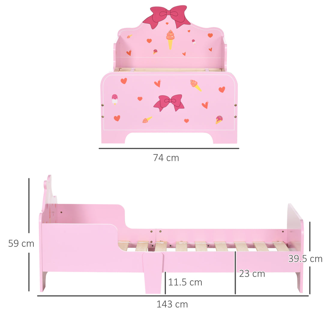 Princess-Themed Toddler Bed with Safety Side Rails and Slats