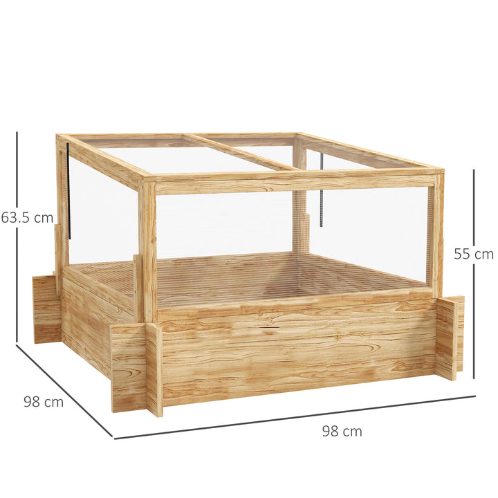 Elevated Planter with Greenhouse: Wooden Box with Openable Top for Veggies