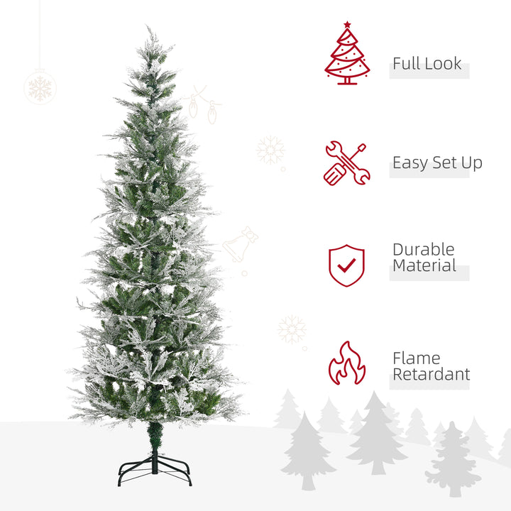 Pencil Snow Flocked Artificial Christmas Tree with Realistic Cypress Branches