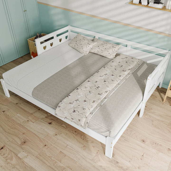 Heart-Shaped Wooden Daybed Frame with Pull-Out Trundle