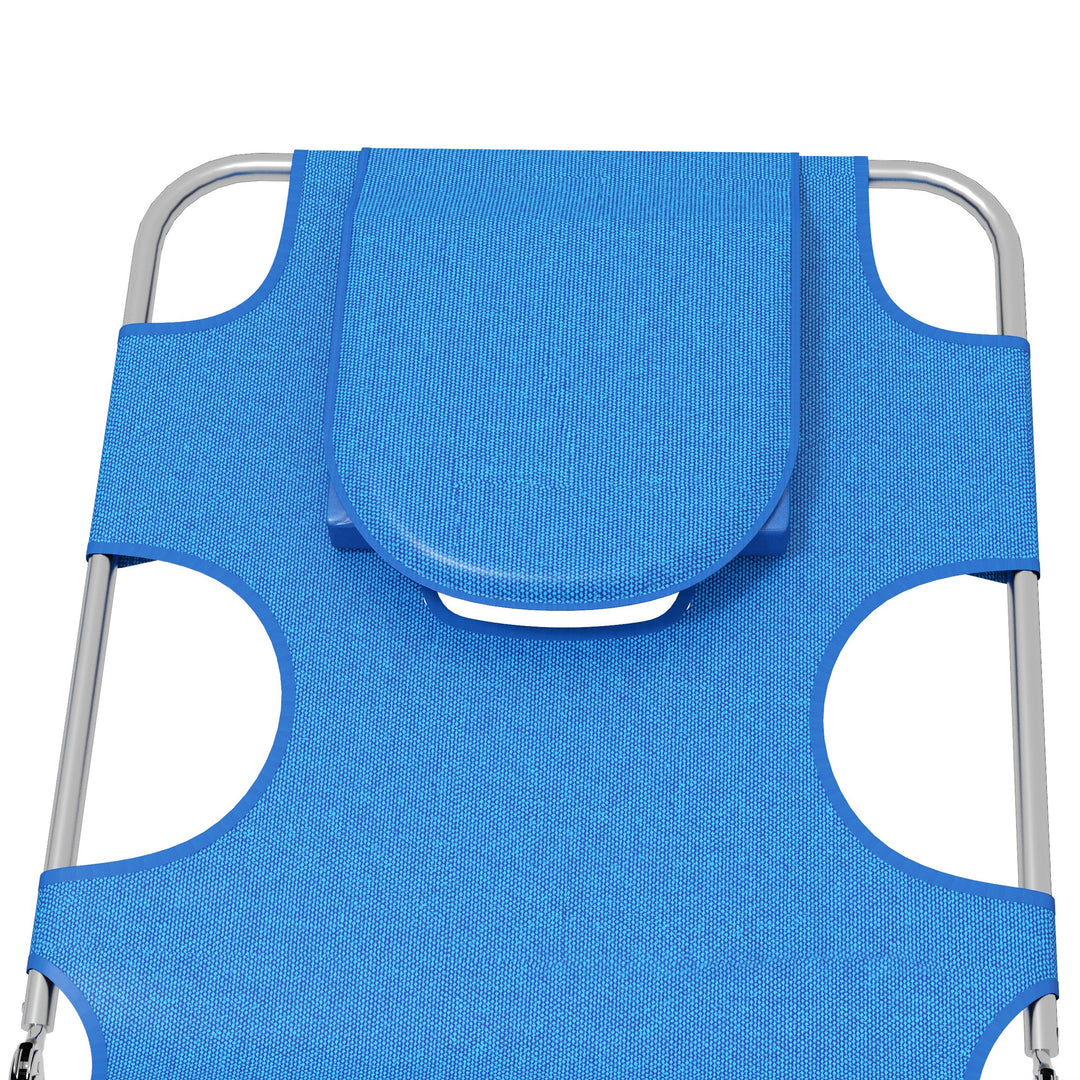 Foldable Sun Lounger Set of 2 with Reading Hole